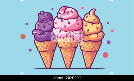 Eiscreme-Logo. Eine einfache Cartoon-Illustration von drei Eiskrem-Cones. Stock Vektor