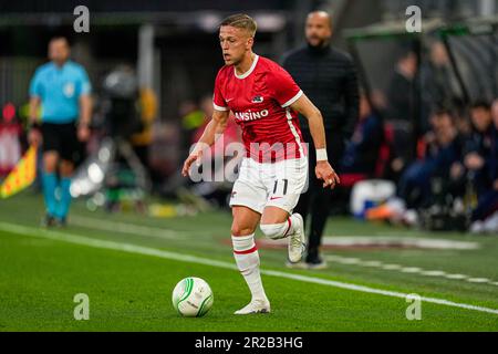 Alkmaar, Niederlande. 18. Mai 2023. ALKMAAR, NIEDERLANDE - MAI 18: Jesper Karlsson von AZ Alkmaar während des Halbfinalspiels der UEFA Europa Conference League Second Leg zwischen AZ und West Ham United im AFAS-Stadion am 18. Mai 2023 in Alkmaar, Niederlande (Foto von Patrick Goosen/Orange Pictures). Kredit: Orange Pics BV/Alamy Live News Stockfoto