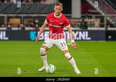 Alkmaar, Niederlande. 18. Mai 2023. ALKMAAR, NIEDERLANDE - MAI 18: Jesper Karlsson von AZ Alkmaar während des Halbfinalspiels der UEFA Europa Conference League Second Leg zwischen AZ und West Ham United im AFAS-Stadion am 18. Mai 2023 in Alkmaar, Niederlande (Foto von Patrick Goosen/Orange Pictures). Kredit: Orange Pics BV/Alamy Live News Stockfoto