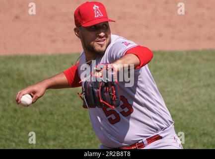 Baltimore, USA. 18. Mai 2023. BALTIMORE, MD - MAI 18: Los Angeles Angels Relief Pitcher Carlos Estevez (53) im neunten Inning während eines MLB-Spiels zwischen den Baltimore Orioles und den Los Angeles Angels am 18. Mai 2023 im Orioles Park in Camden Yards in Baltimore, Maryland. (Foto: Tony Quinn/SipaUSA) Guthaben: SIPA USA/Alamy Live News Stockfoto