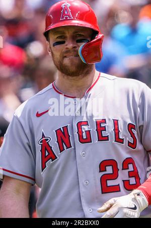 Baltimore, USA. 18. Mai 2023. BALTIMORE, MD - 18. MAI: Zweiter Baseman der Los Angeles Angels Brandon Drury (23) auf der Platte während eines Spiels der MLB zwischen den Baltimore Orioles und den Los Angeles Angels am 18. Mai 2023 im Orioles Park at Camden Yards in Baltimore, Maryland. (Foto: Tony Quinn/SipaUSA) Guthaben: SIPA USA/Alamy Live News Stockfoto