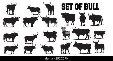 Ein Satz von Silhouettenvektordarstellungen für Rinder. Stock Vektor