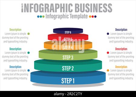 Vorlage für Business-Infografiken in Farbe mit 6 oder 6 Schritten Stock Vektor