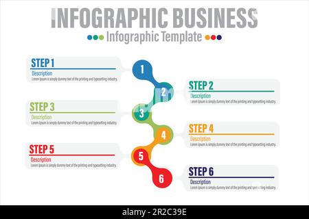 Infografik-Vorlage für Unternehmen mit 6 Schritten, sechs 6-Optionen, Diagramm oder Prozesse mit abstrakten Elementen und Symbol für Business Flat, Vector-Geschäftsvorlage für Stock Vektor