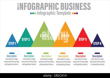 Sechs 6-Schritte, sechs 6-Option, Infografik zum strategischen Management-Tool für Balanced Scorecard mit Konzept zur Änderung der Dreiecksform für Folienpräsentationen Stock Vektor