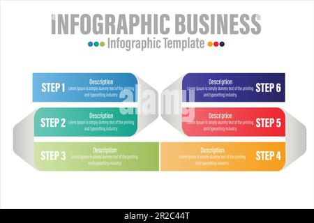 Vorlage für abstrakte Infografik-Optionen. Vektordarstellung. Kann für Workflow-Layout, Diagramm oder Banner mit 6 Optionen verwendet werden Stock Vektor