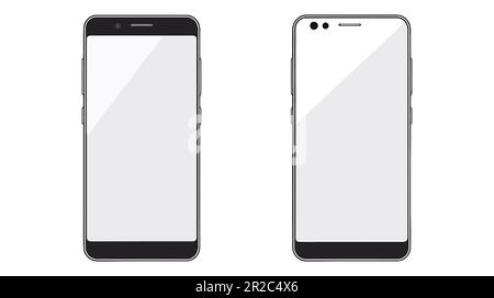 Modell des Mobiltelefons. Vector Smartphone Mockup Mit Rahmenlosem Weißem Bildschirm. Isoliert auf weißem Hintergrund. Stock Vektor