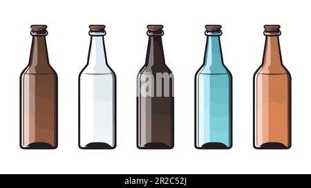 Leere Bierflasche aus Glas. Vektorset Flaschensymbol isoliert auf weißem Hintergrund. Stock Vektor