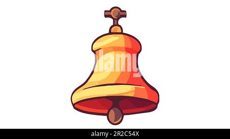 Goldene Glocke mit. Schulglocke. Flache Vektordarstellung isoliert auf weißem Hintergrund Stock Vektor
