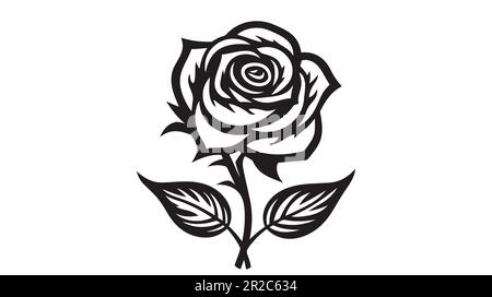 Vektorschwarze Silhouetten von Rosenblüten isoliert auf weißem Hintergrund. Logo, Vektorsymbol. Stock Vektor