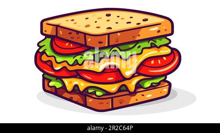 Abbildung Des Sandwich-Cartoon-Vektorsymbols. Frühstücksessen Icon Konzept Isoliert Premium Vector. Flacher Cartoon-Style. Stock Vektor
