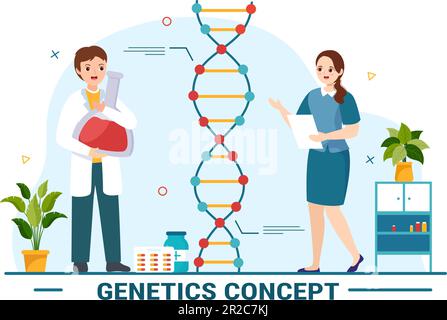 Gentechnisches Konzept Vektordarstellung mit DNA-Molekülstruktur und Wissenschaftstechnologie im Gesundheitswesen flache Cartoon Hand Drawn Templates Stock Vektor