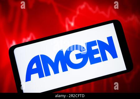 Kiew, Ukraine. 18. Mai 2023. In dieser Abbildung ist das Logo von Amgen Inc. Auf einem Smartphone-Bildschirm zu sehen. Kredit: SOPA Images Limited/Alamy Live News Stockfoto