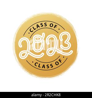 Absolvent 2023. Klasse von 2023. Beschriftung Logo-Stempel „Graduation“. Vektordarstellung. Vorlage für Abschlussdesign, Party, Gymnasium- oder Hochschulabschluss Stock Vektor