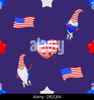 Mütze mit Gnom-Streifenmuster am US-Unabhängigkeitstag. 4. Juli nationale USA-Flagge festliche Werbung Party Kleidung Textildesi Stockfoto