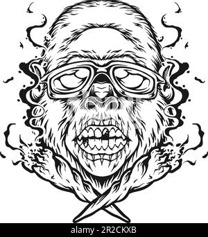 Unheimlich flippiger Zombie Gorilla Monster rauchendes Marihuana Logo Illustration Silhouette Vektorbilder für deine Arbeit Logo, Merchandise-T-Shirt, sticke Stock Vektor