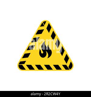Warnschild mit Flammensymbol und Sicherheitsstreifen an den Kanten. Abbildung eines flachen Vektors. Stock Vektor