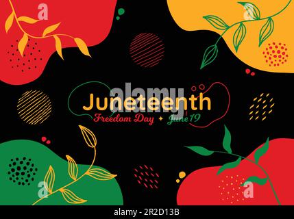 Juneteenth Boho Kunststil Hintergrundvektordarstellung. Amerikanischer Feiertag 19. Juni Freiheits-Emanzipationstag. Abstraktes Poster Im Trendigen Grafikdesign. Also Stock Vektor