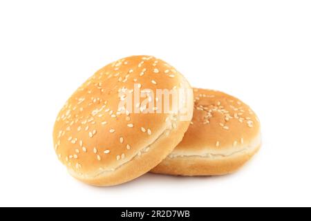 Burger-Brötchen isoliert auf weißem Hintergrund. Draufsicht. Stockfoto