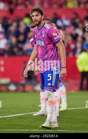 Sevilla, Spanien. 18. Mai 2023. Manuel Locatelli (5) von Juventus, der während des Spiels der UEFA Europa League zwischen dem FC Sevilla und Juventus im Estadio Ramon Sanchez Pizjuan in Sevilla gesehen wurde. (Foto: Gonzales Photo/Alamy Live News Stockfoto