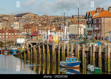 Die Fischereigewohnheit von Scarborough an der Nordseeküste von North Yorkshire, England Stockfoto