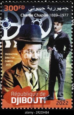 Charlie Chaplin Porträts auf afrikanischer Briefmarke Stockfoto