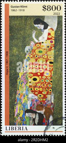 Hope II von Gustav Klimt auf Briefmarken Stockfoto