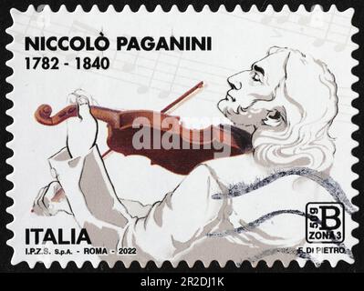 Niccolò Porträt von Paganini auf italienischer Briefmarke Stockfoto