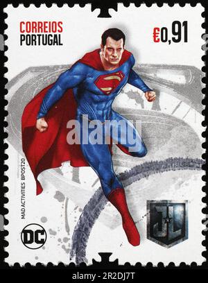 Superman auf portugiesischer Briefmarke Stockfoto