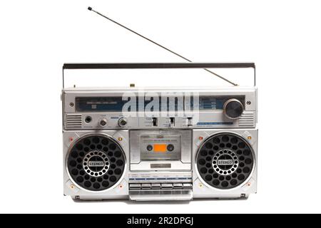 Radio-Boom-Kassettenrekorder im Retro-Ghetto-Stil aus dem Jahr 80s. Stockfoto