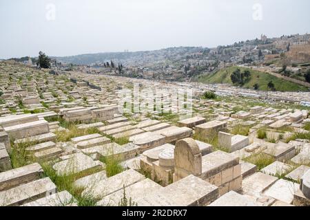 Blick auf den jüdischen Friedhof in Jerusalem Israel. Stockfoto