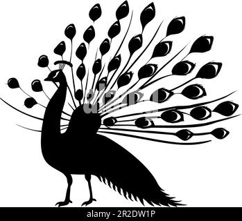 Peacock-Silhouette isoliert auf weißem Hintergrund. Vektordarstellung Stock Vektor