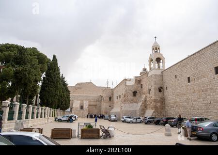 Bethlehem, Palästina - 10. April 2023. Die Geburtskirche Jesu Christi. Bewölkter Tag Stockfoto