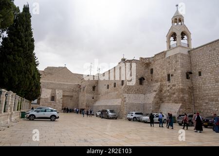 Bethlehem, Palästina - 10. April 2023. Die Geburtskirche Jesu Christi. Bewölkter Tag Stockfoto