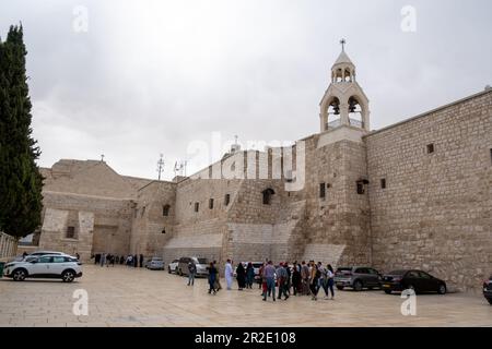 Bethlehem, Palästina - 10. April 2023. Die Geburtskirche Jesu Christi. Bewölkter Tag Stockfoto