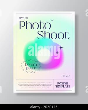 Verschwommene Formen mit der abstrakten Vektorpostervorlage für Y2K-Aura-Brutalismus-Effekte. Farbige dekorative holographische Verlaufselemente mit Typographie Stock Vektor