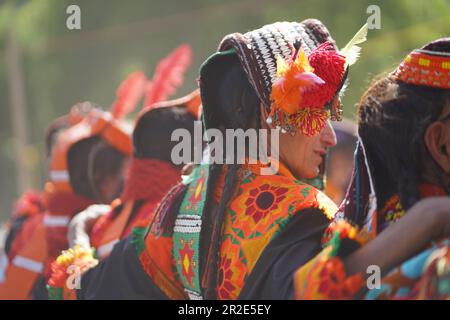 Kalash-Frauen, die beim Chilam Joshi Festival in Chitral tanzen Stockfoto