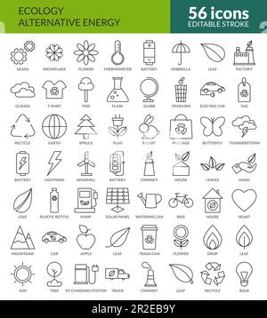Großer Satz von 56 umweltfreundlichen Vektorsymbolen. Stock Vektor