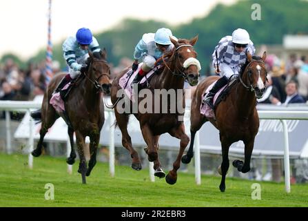 Giavellotto geritten von Andrea Atzeni (Zentrum), die nach Hause kam und am dritten Tag des Dante Festivals 2023 auf der York Racecourse die Boodles Yorkshire Cup Stakes gewann. Foto: Freitag, 19. Mai 2023. Stockfoto