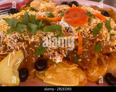 Portugiesische Küche: Bacalhau-Eintopf aus nächster Nähe Stockfoto