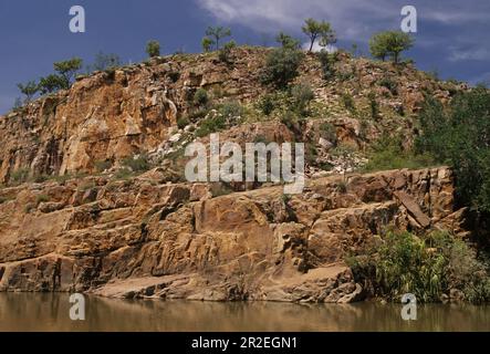 Der Nitmiluk-Nationalpark befindet sich im nördlichen Territorium Australiens, 244 km südöstlich von Darwin und 23 km nordöstlich der Stadt Katherine, rund um ein s. Stockfoto