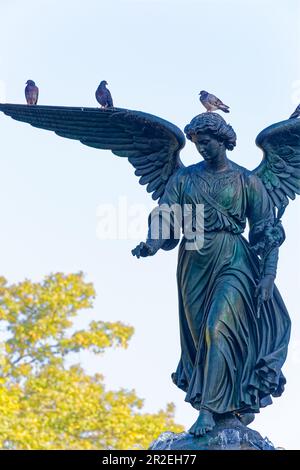 Angel of the Waters auf dem Bethesda-Brunnen im Central Park von New York City wurde in den 1860er Jahren von Emma Stebbins geformt. Stockfoto