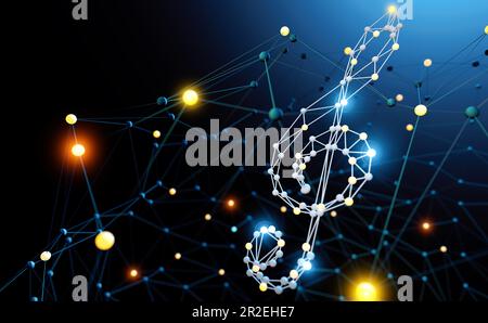 Farbenfroher Musikhintergrund mit Noten und Höhen. Kunstmusik für Festivals und Veranstaltungen. Digitaler und Techno-Hintergrund.3D Abbildung. Stockfoto