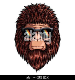 Sasquatch-Kopf mit einer Retro-Brille Vektorgrafik für Ihr Unternehmen oder Ihre Marke Stock Vektor