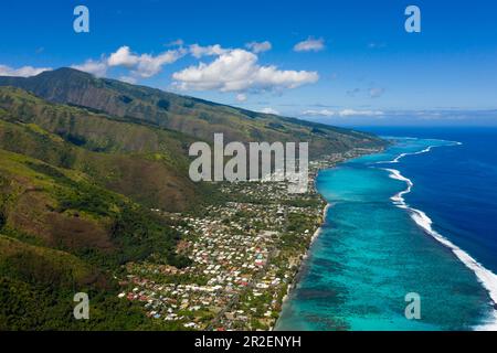 Luftaufnahme der Westküste von Tahiti, Tahiti, Französisch-Polynesien Stockfoto