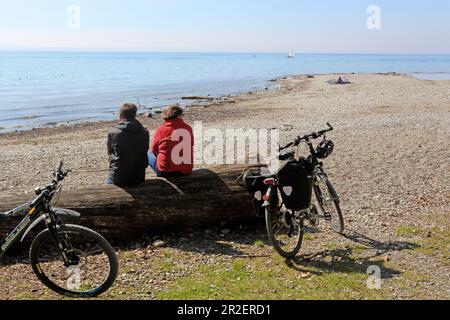 Malerecke mit Blick auf das Schloss Montfort, Langenargen, Bodensee, Baden-Württemberg, Deutschland Stockfoto