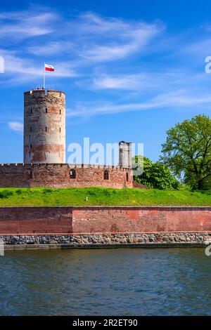 Die historische Festung Wisloujscie wurde 1433 als hölzerne Struktur errichtet und 1482 im gotischen Ziegelstil wiederaufgebaut. Museum. Martwa Wisla Fluss. Danzig, M. Stockfoto