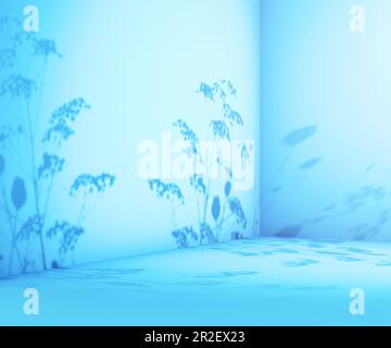 Minimalistischer Hintergrund von Schatten von Baumzweigen und Gartenpflanzen auf weichem Hintergrund. Schatten Hintergrund. Stockfoto