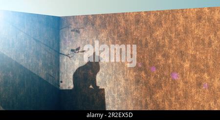 Minimalistischer Hintergrund von Schatten von Baumästen und Katzen auf Zementhintergrund. Stockfoto