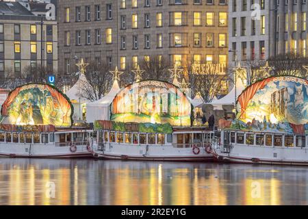 Weihnachten an der Innenalster mit Blick auf die Einkaufsstraße Neuer Mauer, Hansestadt Hamburg, Norddeutschland, Deutschland, Europa Stockfoto